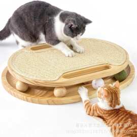 跨境木质猫抓板轨道猫咪转盘解闷玩具猫抓球剑麻不掉屑宠物磨爪板