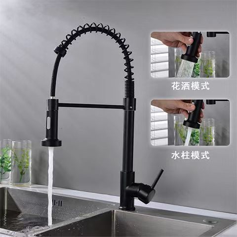 Grifo de cocina de acero inoxidable con muelle y doble salida – grifo extraíble giratorio 360°