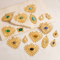 クロスボーダーステンレス鋼天然石ジュエリーアクセサリー 18K ゴールドラブオーバル DIY ペンダント 18K ゴールド色保持ジュエリー