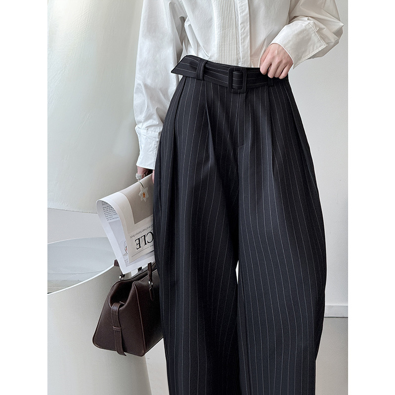 Orange and White Striped Pleated Suit Pants for Women, New Spring Style, Old Money Style, Casual High-Waisted Straight Pants with Drape Effect 266472 Orange and White Striped Pleated Suit Pants for Women, New Spring Style, Old Money Style, Casual High-Waisted Straight Pants with Drape Effect 266472
