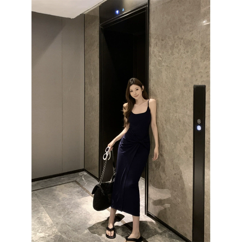 Настоящая цена, утягивающее трикотажное платье с поворотом на талии, женское весеннее тонкое длинное платье на подтяжках с внутренней стороны