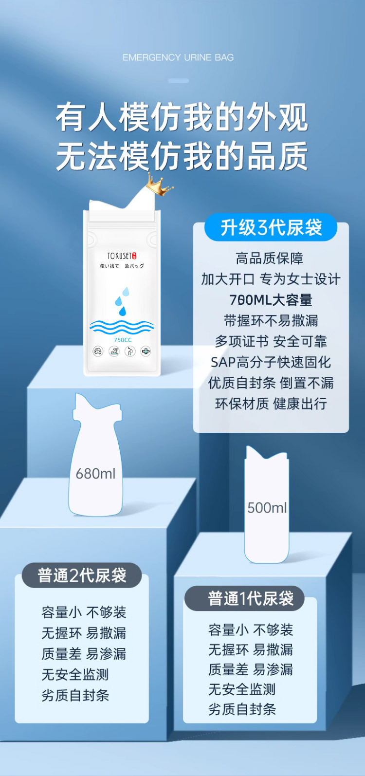 High-speed traffic jam urination artifact for girls disposable emergency portable urine bag car toilet travel car urinal