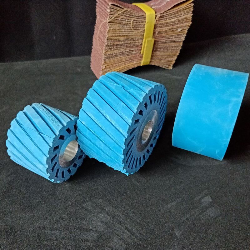 蓝色铝芯砂带套轮 砂带机轮 鞋厂抛光机轮 平行开孔橡胶轮砂带轮