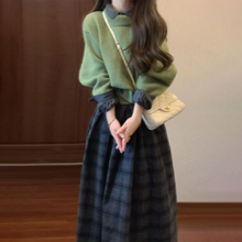 韩系穿搭学院风针织毛衣套装连衣裙子女2024新款秋冬季感长裙