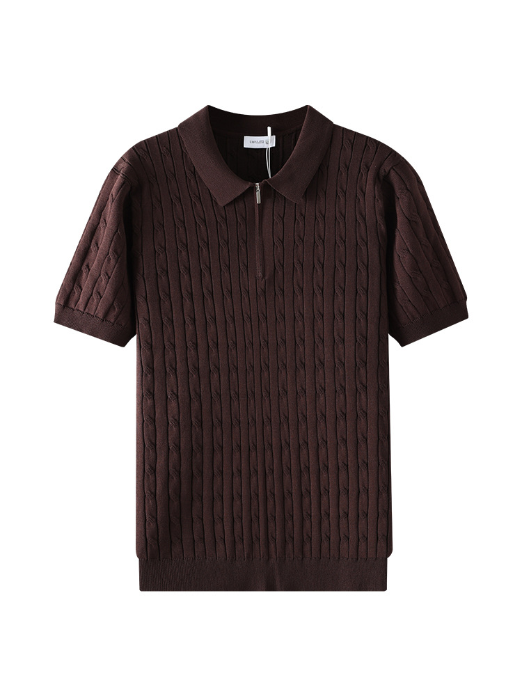El antiguo viento de hielo de punto polo camisa de verano hombre medio cremallera corredora de tiras dobladilla de negocios chaqueta casual ropa de hombre