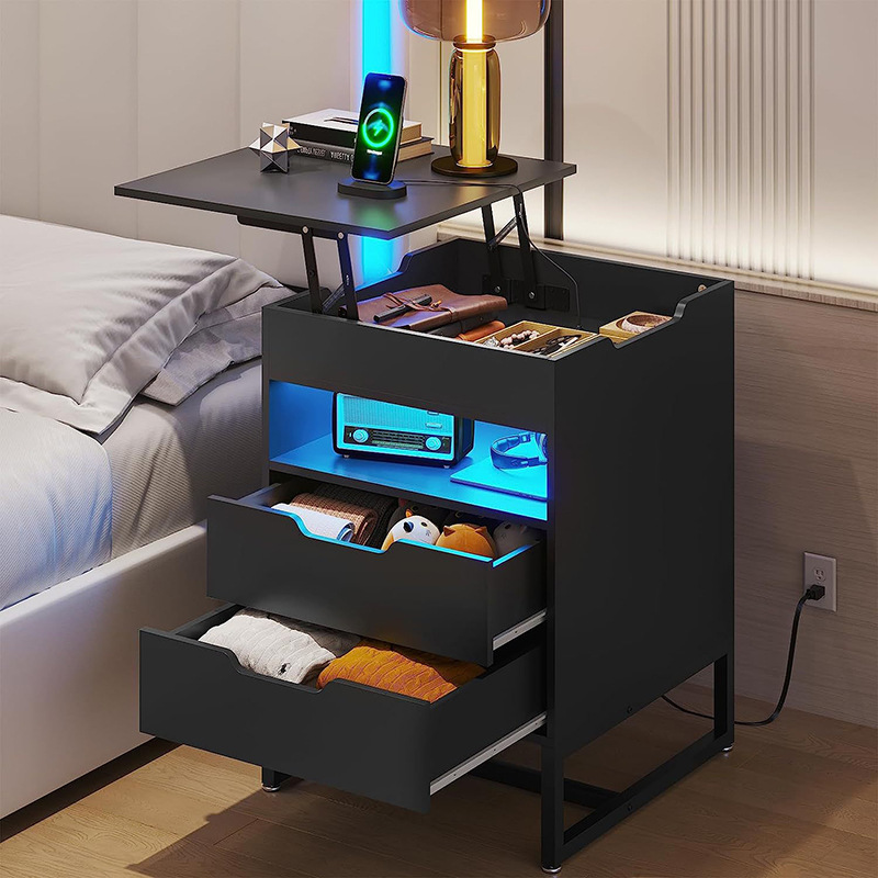 Amazon Cross-border personalizado cabezal de cama elevable plegable con luz LED dormitorio sala de estar armario lateral armario de apartamento