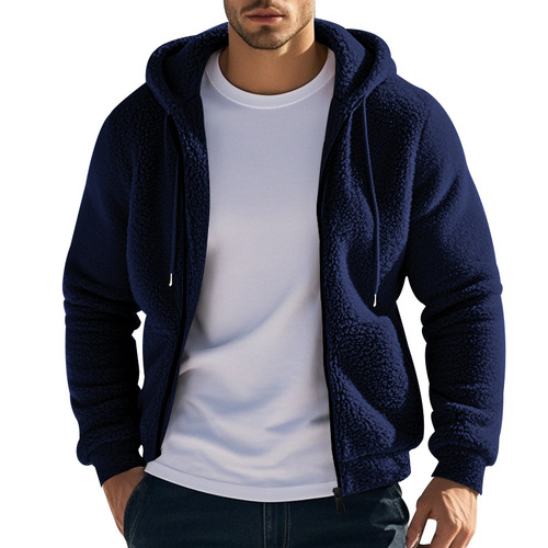 Cross-border menswear American-style autumn and winter thick double-sided fleece zipper loose open sweater casual hooded jacket hoodie men