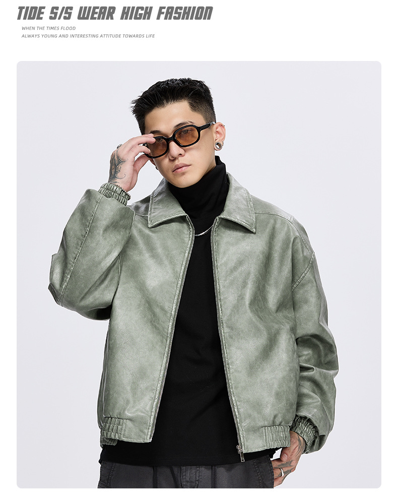 Men's Leather Jacket Retro Style With Lapel For Men_voghion.com