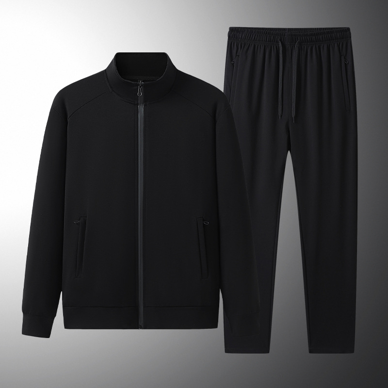 Cross-border hombre de cuello camiseta cardigan juego deportivo hombre primavera y otoño casual dos piezas de algodón suelto ropa de carrera grande