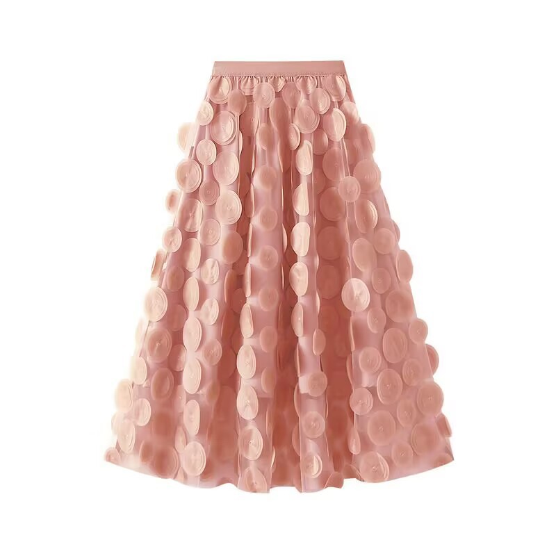 High Waist Waist Line Summer Spring Streetwear Round Dots Solid Color Polyester Midi Dress Skirts