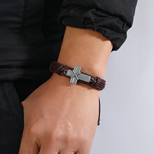 B 39023 Braided Leather Cross Bracelet ��֯ţƤ���� �羳
