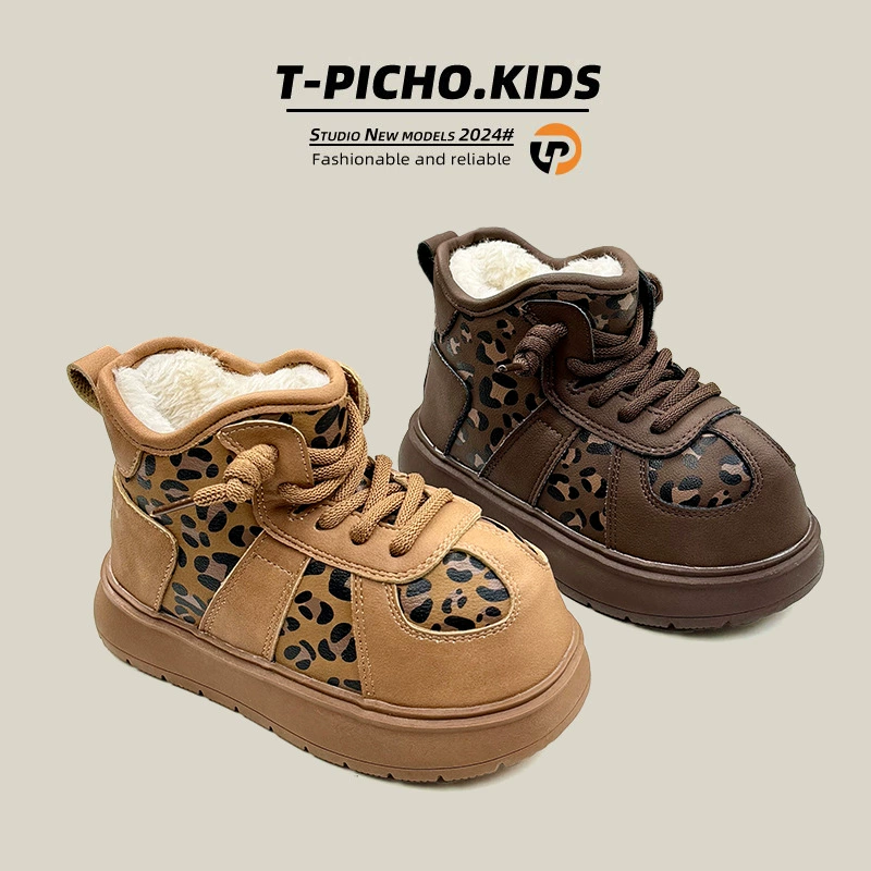 Детская обувь Снежные сапоги 2024 зимний новый стиль девушка леопардовый принт капибара хлопковая обувь корейская версия водонепроницаемые сапоги для мальчиков