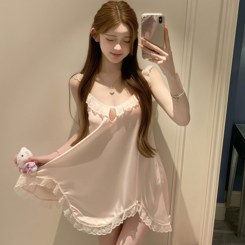 French-style pure and sexy lace satin nightdress with a stylish design, camisole pajamas, sweet home wear, popular item for wholesale French-style pure and sexy lace satin nightdress with a stylish design, camisole pajamas, sweet home wear, popular item for wholesale