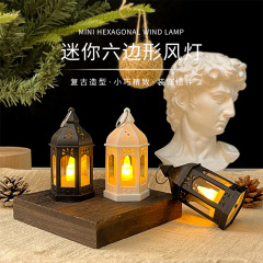 迷你复古仿真小夜灯led电子蜡烛灯手提风灯装饰氛围挂件桌面摆件