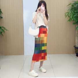 褶皱半身裙女夏季高腰显瘦气质宽松百搭包臀褶皱半身裙子百褶裙