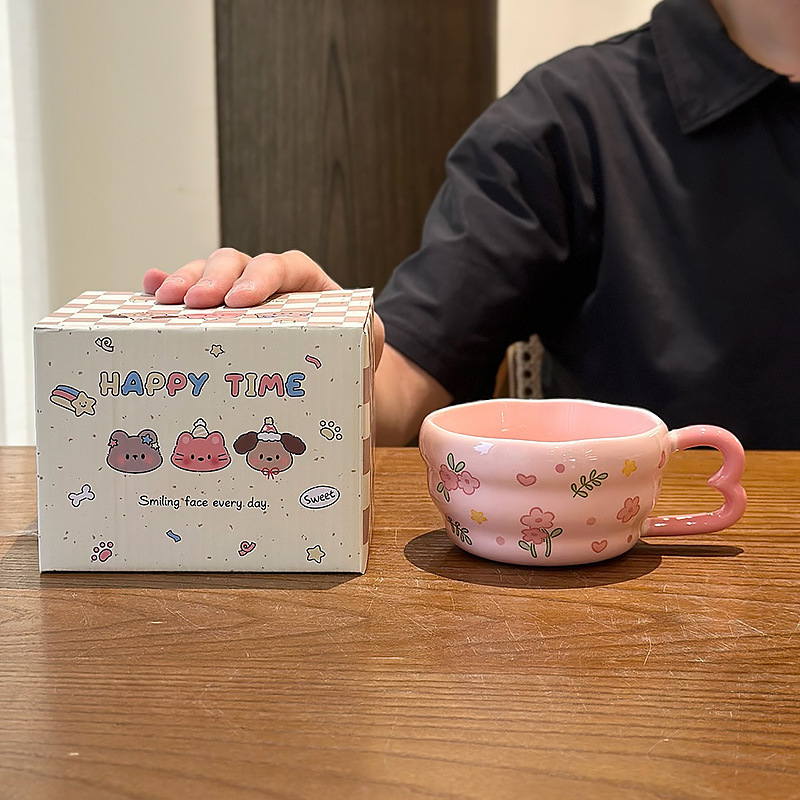花朵早餐杯高颜值马克陶瓷水杯子盖勺可爱礼盒生日创意伴手礼男女|undefined
