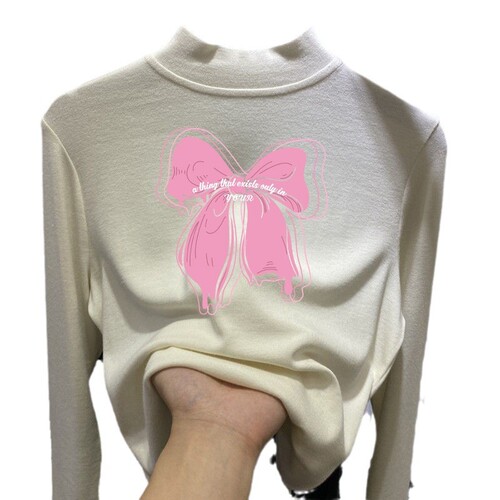 Y2242 Girls' Fleece T-Shirt Base Shirt for Innerwear, Autumn/Winter New Arrival Thickened Medium/Large Children's Long-Sleeve T-Shirt