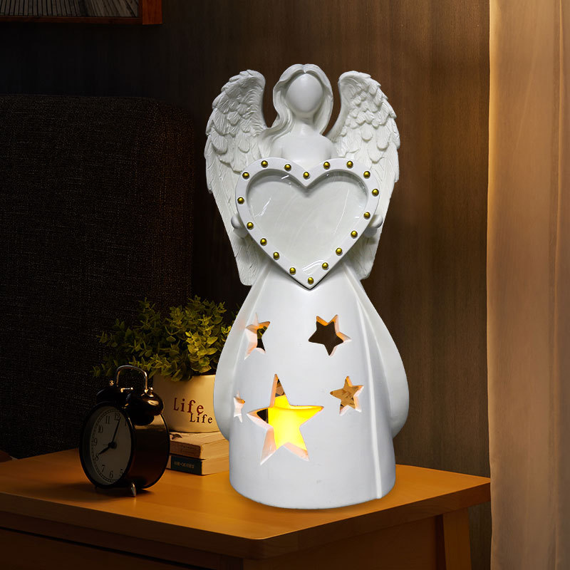  Special Angel Photo Frame Candlestick Sculpture Replaceable Photo Frame Paper Commemorative Gift Resin Home Living Room Ornaments