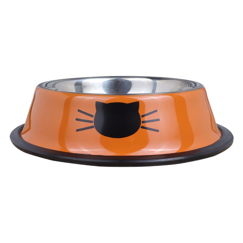 Нержавеющая сталь Pet Bowl кошка лицо печатных цвет стали собака чаша Анти-занос анти-детонации нержавеющей стали собака чаша любимчика чаша
