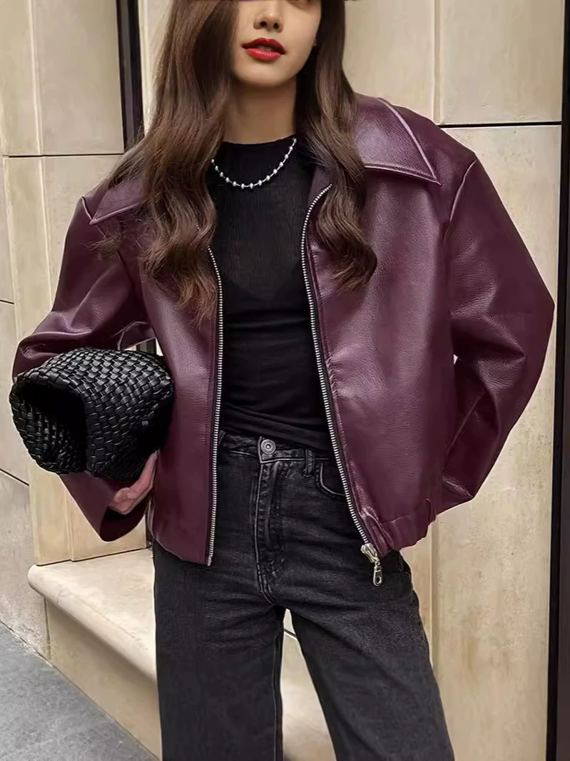 Демисезонная oversize куртка, европейский городской стиль, кожзам, женская (S–XL)