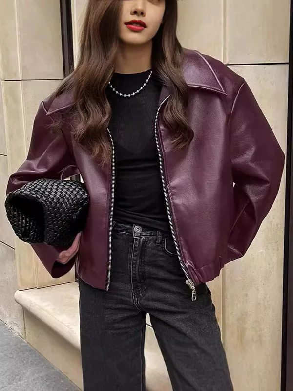 Демисезонная oversize куртка, европейский городской стиль, кожзам, женская (S–XL)