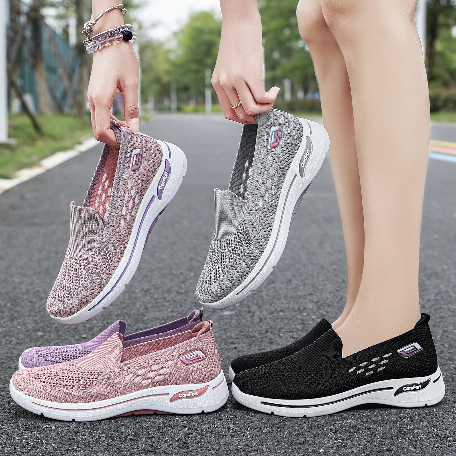 Zapatos de mujer 2026, zapatos de malla transpirable para verano, zapatos de tela estilo Pekín para mujer, zapatos para caminar para mujeres de mediana edad y mayores, zapatos casuales para mujer