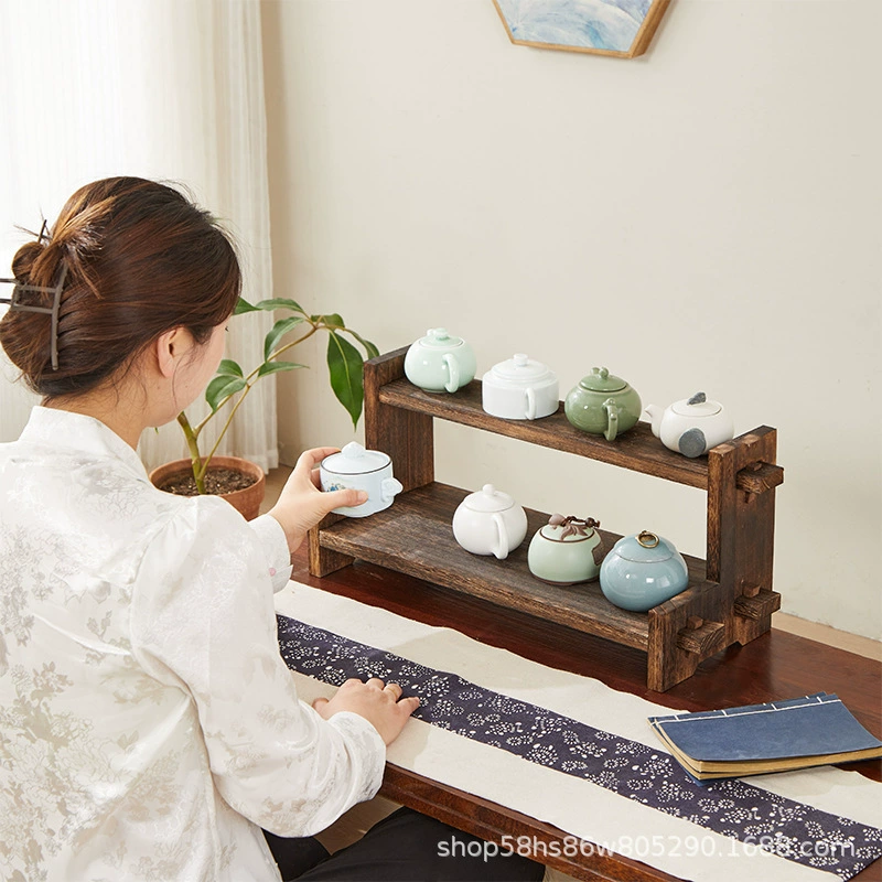Multilayer tea set, teapot, tea cup from natural wood, storage system