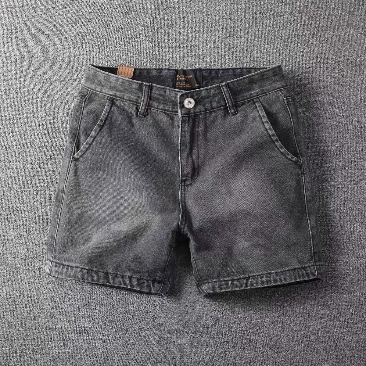 Summer Retro Denim Shorts Men's Washed Slim Fit 3/4 Shorts Trendy Men's Pants