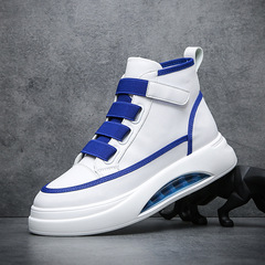 小白鞋男式高幫板鞋潮流百搭彈力帶魔術貼厚底男鞋直播代發