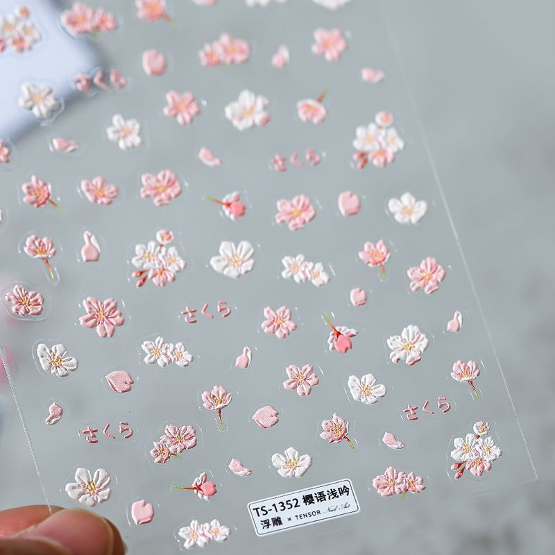 New Stereo Flower Nail Art Stickers 3D Embossed Pink Cherry Blossom Petals Versatile Waterproof Adhesive Nail Stickers Decoration