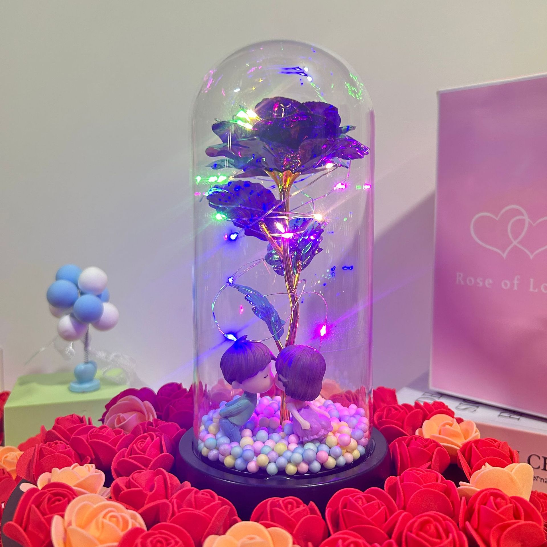 Flor inmortal rosa lámpara de vidrio Qixia Día de San Valentín 520 regalos de flores simuladas adornos de regalo para la madre para la novia