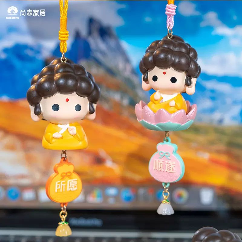 情绪小佛祖车挂摆件休闲中式卡通可爱风敲木鱼桌面家居装饰多款式