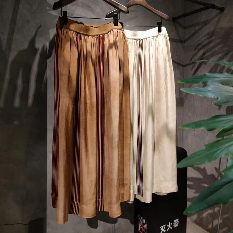 Handmade Dirty Dye Niche Style Japanese Imported Copper Ammonia Wire Positioning Striped Skirt Large Swing Long Skirt for Spring and Summer 2025