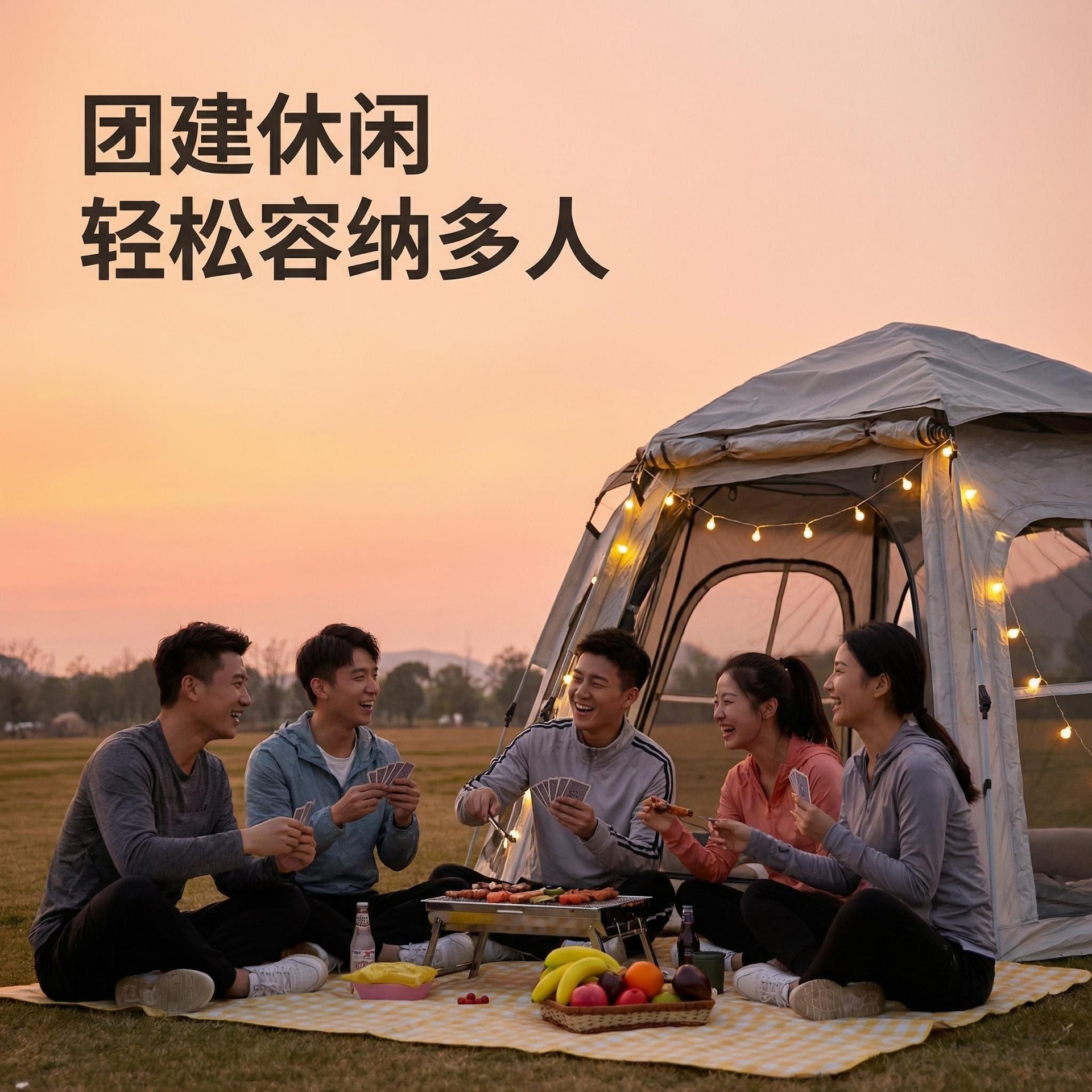 Cross-Window Hexagonal Camping Tent for 4-6 People, Thickened Sun-Protection Tent for Multiple People, Outdoor Family Leisure Camping Tent