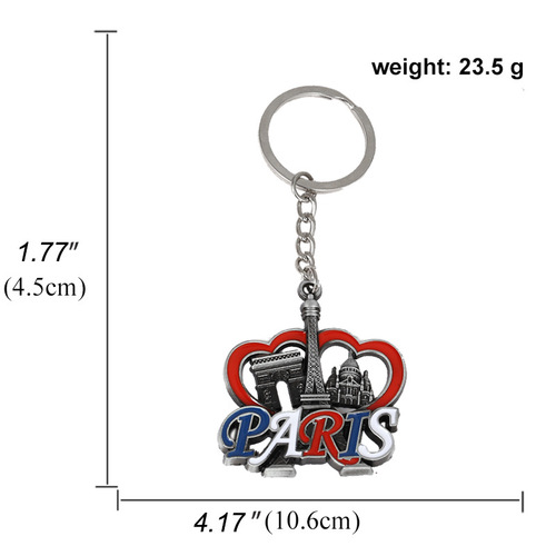 Cross-border French Paris key ring charm zinc alloy oil dripping travel commemorative car keychain