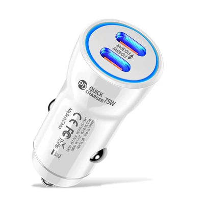 Dual-Port Pd Car Charger Fast Charging Mobil şarj cihazları - p61-white-75w-car-charger-in-bag