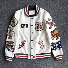 Baseball uniform for boys autumn 2024 fashion brand short leather jacket loose coat pu leather men's outer jacket
