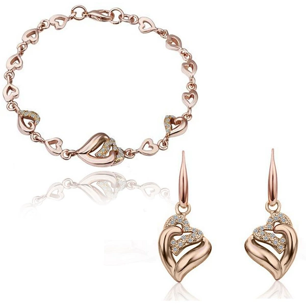 Golden earrings, bracelet, pink gold
