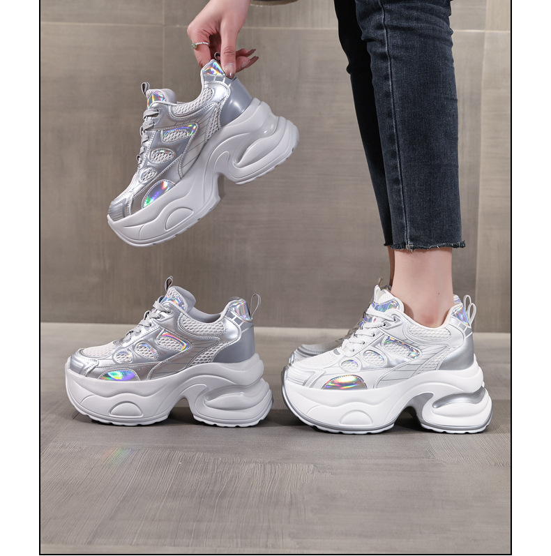 Giày sneaker nữ chunky đế dày độn cao bên trong, phong cách thể thao thường ngày — Màu trắng chi tiết 17