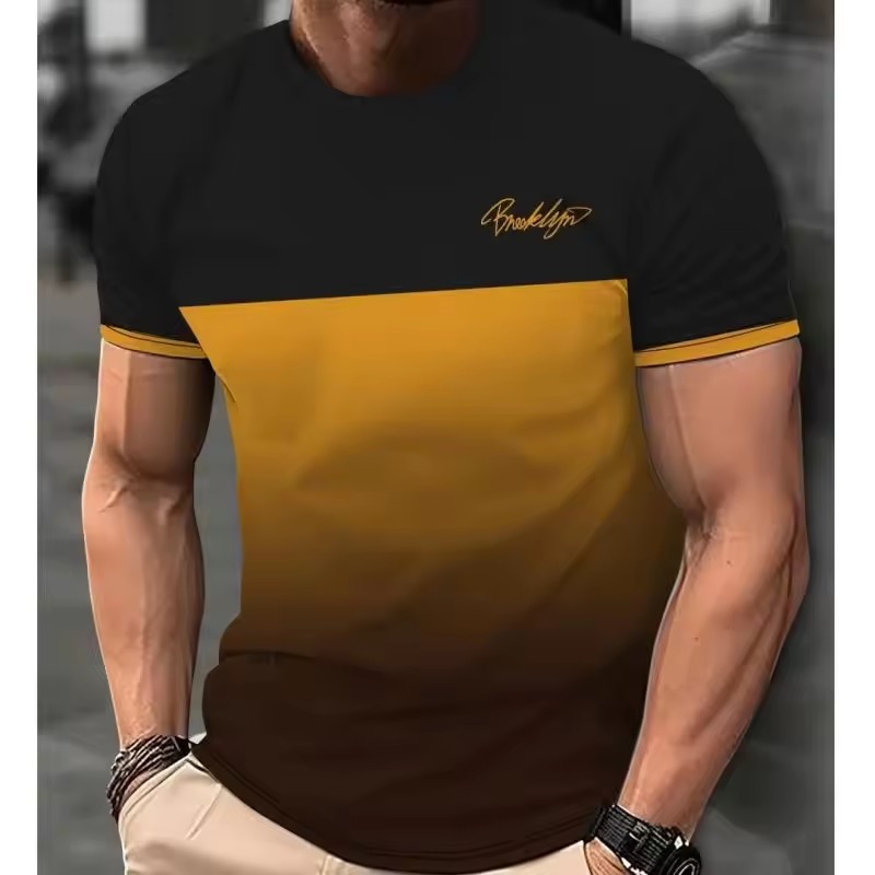 2024 venta caliente personalidad gradiente color en contraste letras eslogan impresión 3D hombres calle suelta transpirable camiseta de manga corta