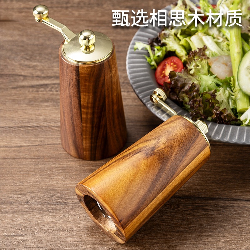 アカシア木製手回しペッパーグラインダーキッチン家庭用手動無垢材スパイス海塩ペッパーグラインダー調味料グラインダーボトル|undefined