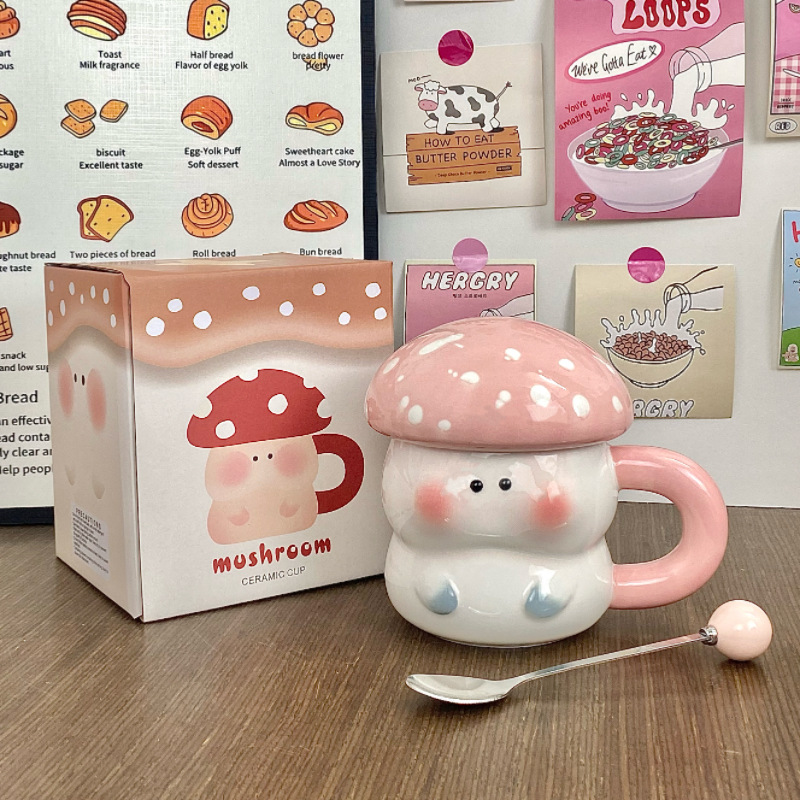 hongos genio taza de cerámica regalo de cumpleaños taza con tapa de gran capacidad esmaltado taza de agua de color taza de agua de pareja doméstica