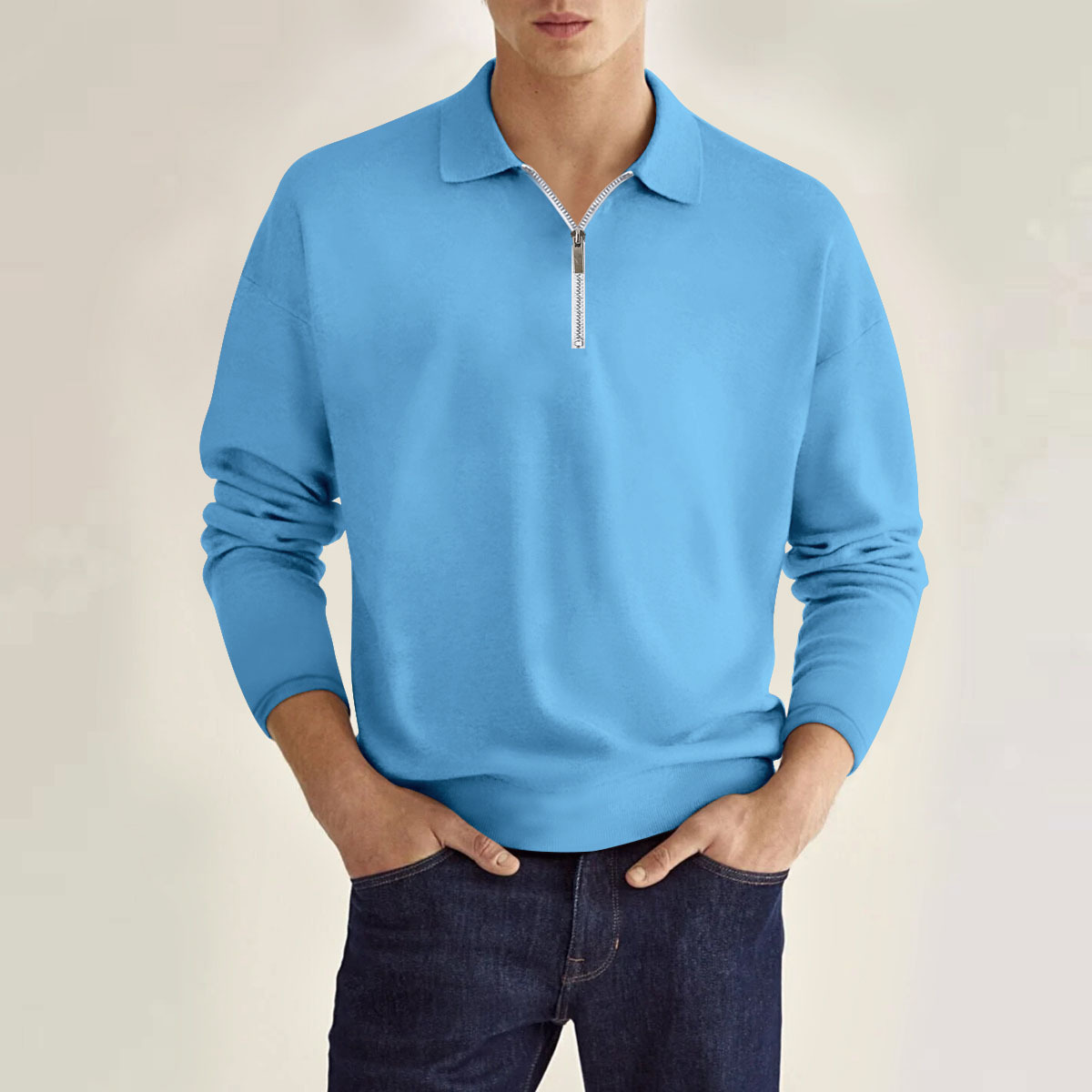 Europa y América ins transfronteriza primavera y otoño venta rápida amazon polo camisa cremallera color sólido hombres de manga larga camisa de polo deportivo