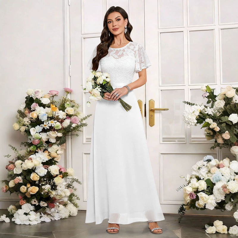 European and American style women's formal evening dress, wedding guest ball gown, pleated lace long dress with a high-end, slimming effect European and American style women's formal evening dress, wedding guest ball gown, pleated lace long dress with a high-end, slimming effect