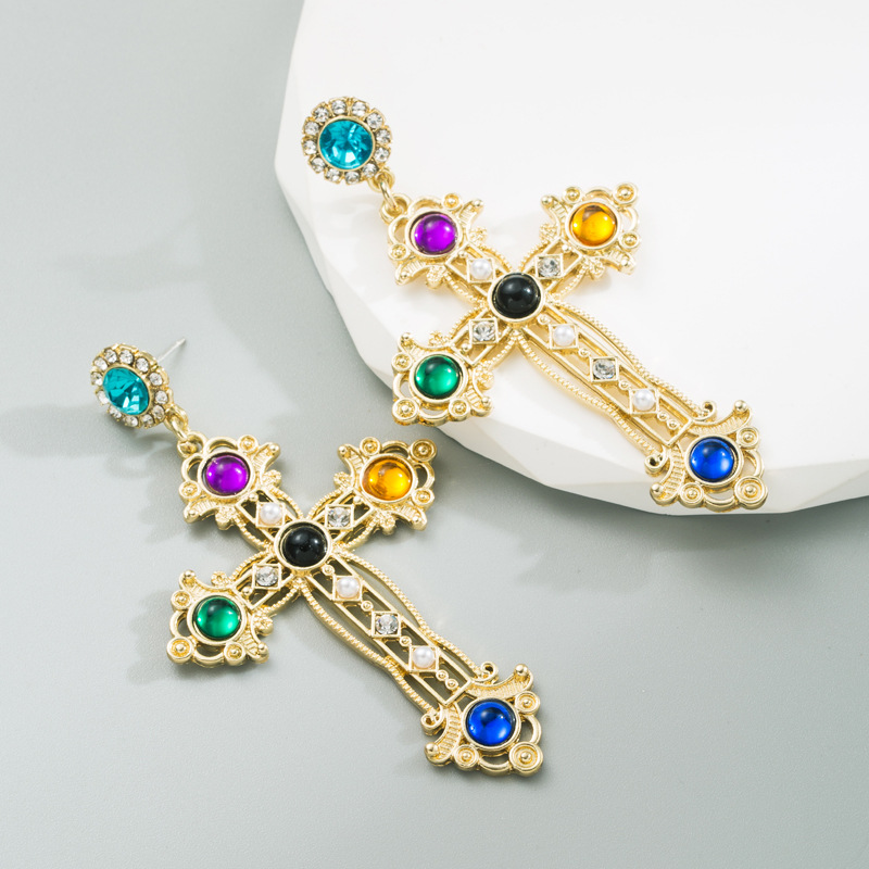 Fashion Cross Alloy Inlay Rhinestones Womenu0027S Drop Earrings 1 Pair