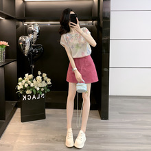 洋气减龄气质时尚套裙女夏季温柔风宽松短袖T恤玫红色短裙两件套