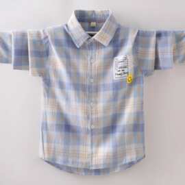 男童衬衫纯棉长袖春装儿童翻领格子衬衣宝宝中大童加绒加厚洋气潮