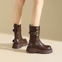 马丁英伦复古西部牛仔靴子穿搭中筒单靴2025秋季厚底新款时装靴女