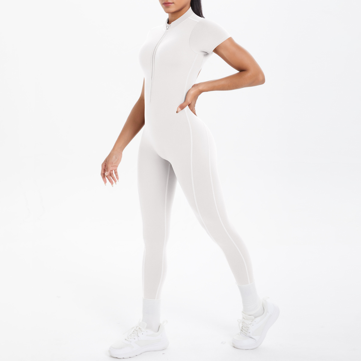 New Tight-Fitting Beautiful Back Hollow Out Short-Sleeved Long Pants Jumpsuit Sports Running Fitness One-Piece Yoga Suit_voghion.com