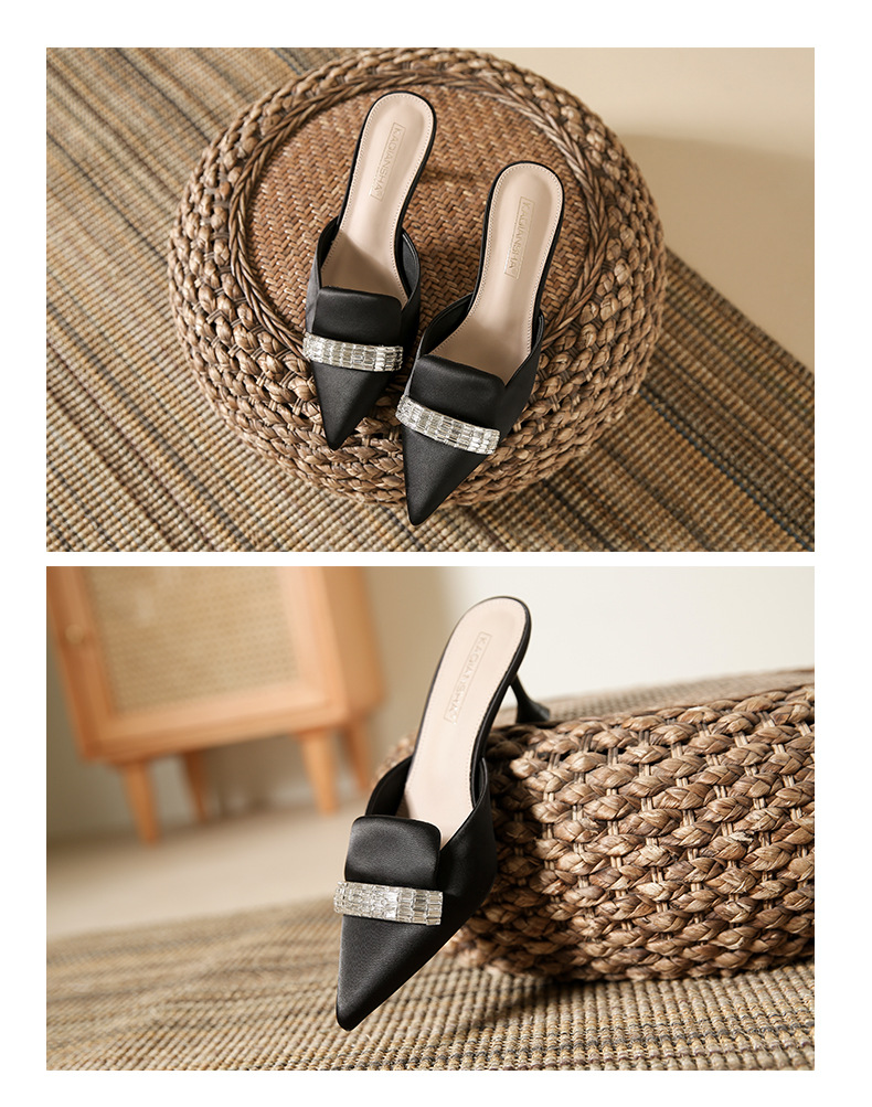 Odzież wierzchnia klapki damskie damskie 2023 lato wysokiej klasy Rhinestone Baotou półpantofle damskie szpiczasty nosek szpilki damskie szpilki_voghion.com